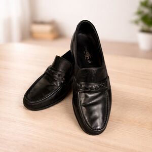 Town Craft Black Leather Penny Loafers Braided Strap Classic Dress Shoes Size 8D